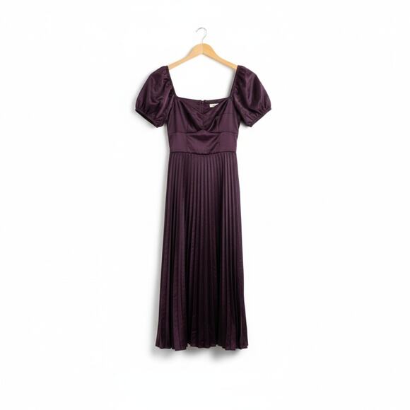 New! Lulus Flawless Forever Dark Purple Satin Pleated Midi Dress Sz Large #64 - Picture 4 of 4